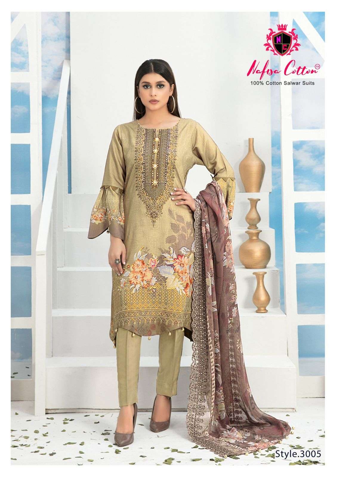 Nafisha Cotton Andaaz  3005 Pure Soft Cotton Digital Print Salwar Suit