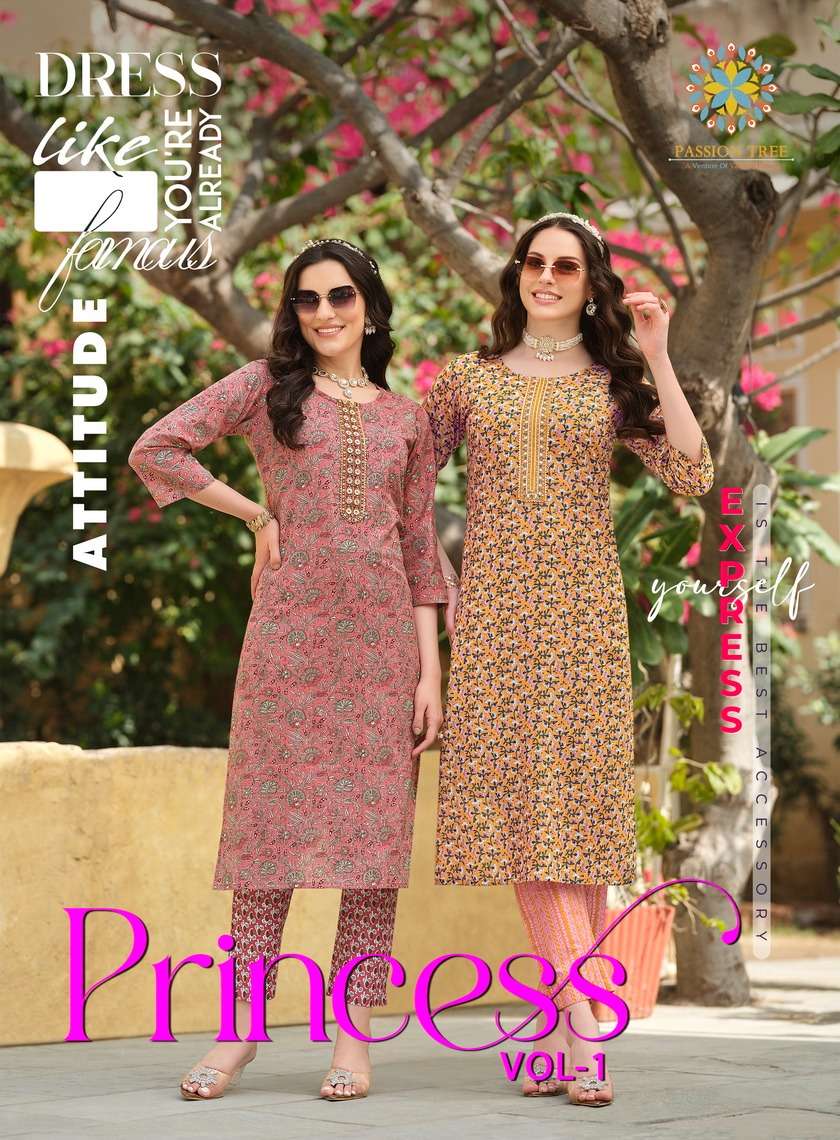 Passion Tree Princess Vol-1 series 1001-1008  Jaipuri Cotton kurti with pant