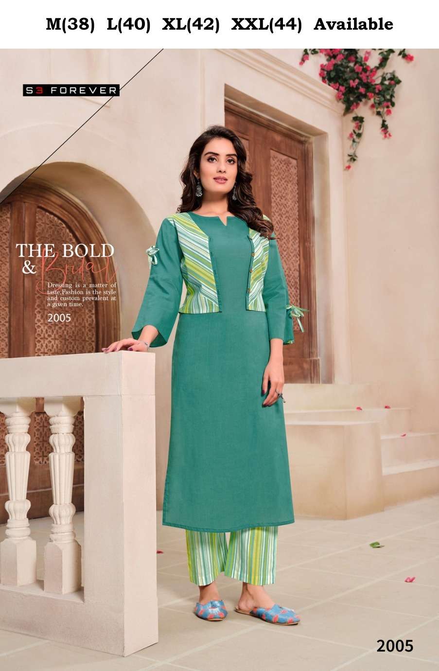 S3 Forever hello summer designer Cotton Based Fabric Kurti with Attached Jacket + Pant