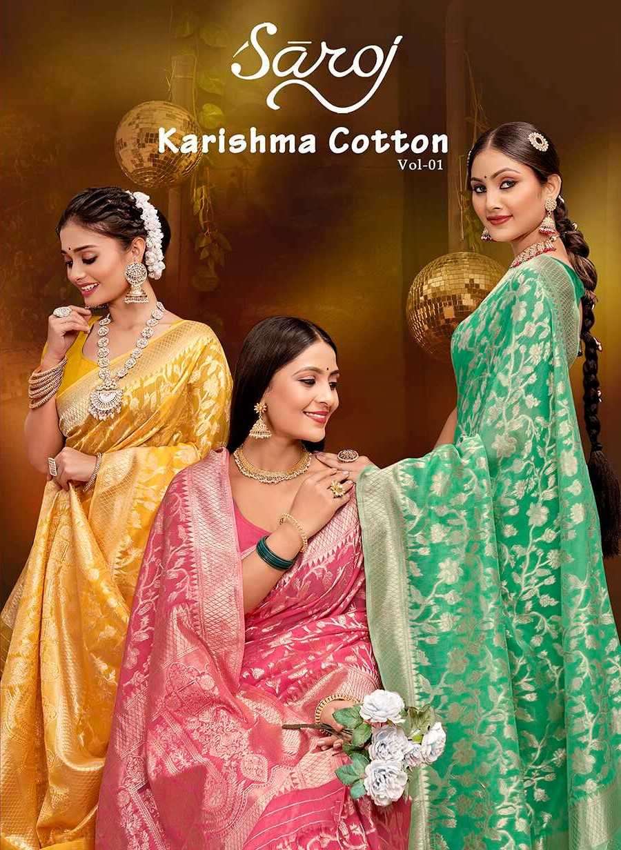 saroj karishma vol 1 series 1001-1006 Soft Cotton Rich Pallu Saree