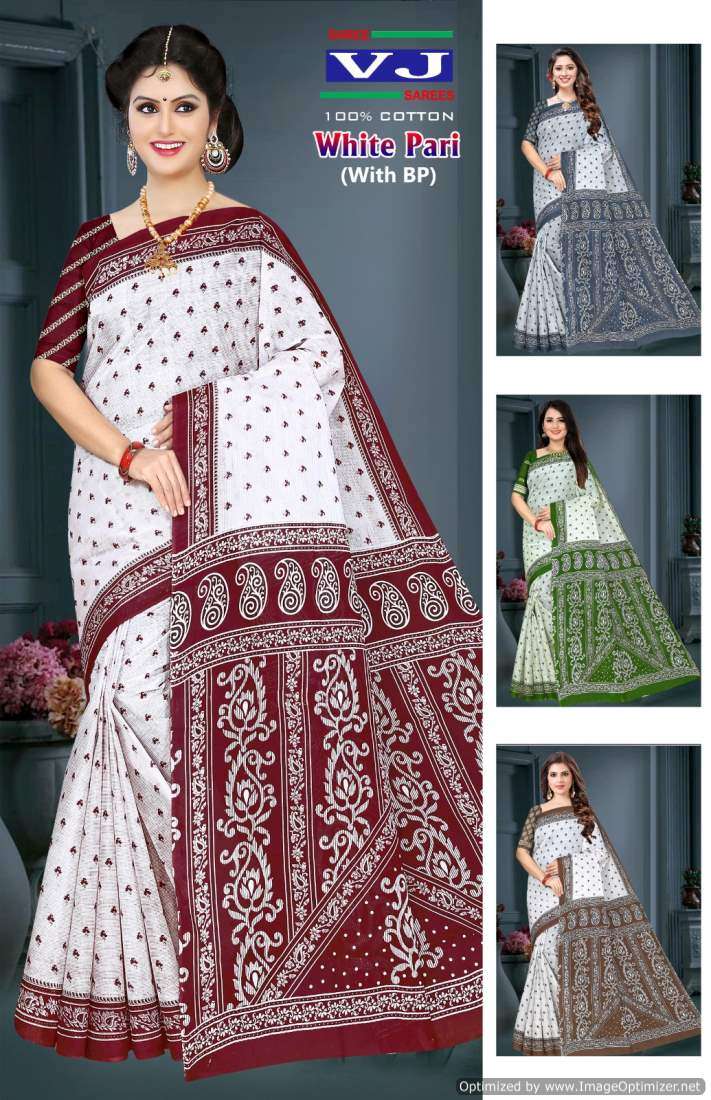 Shree VJ White Pari Heavy Cotton Printed saree