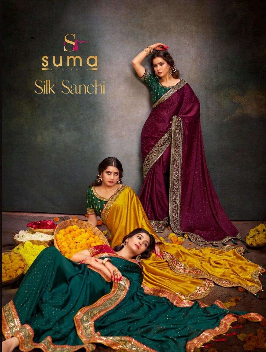 SUMA DESIGNER SILK SANCHI designer BSY satin swarovskii work saree