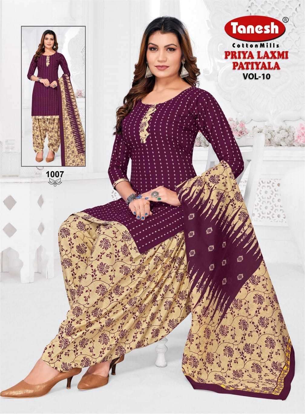 tanesh priya laxmi patiyala 10 series 1001-1012 cotton readymade suit 