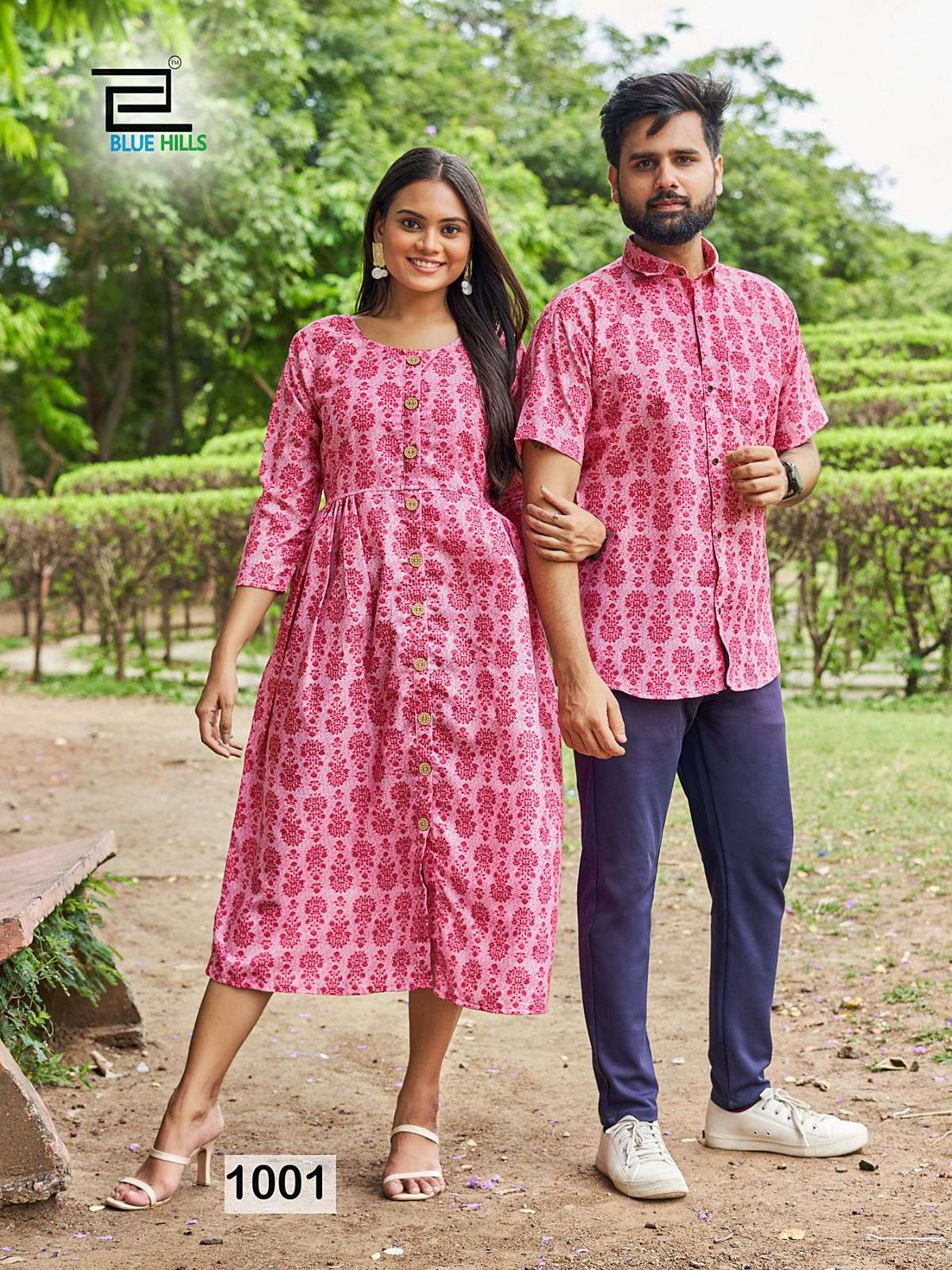 Trendy couple 2.0 designer Blended Cotton fabric kurti and shirt