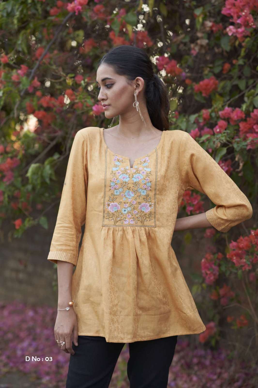 100 miles heer designer Pure cotton Jaquard embroidered tops