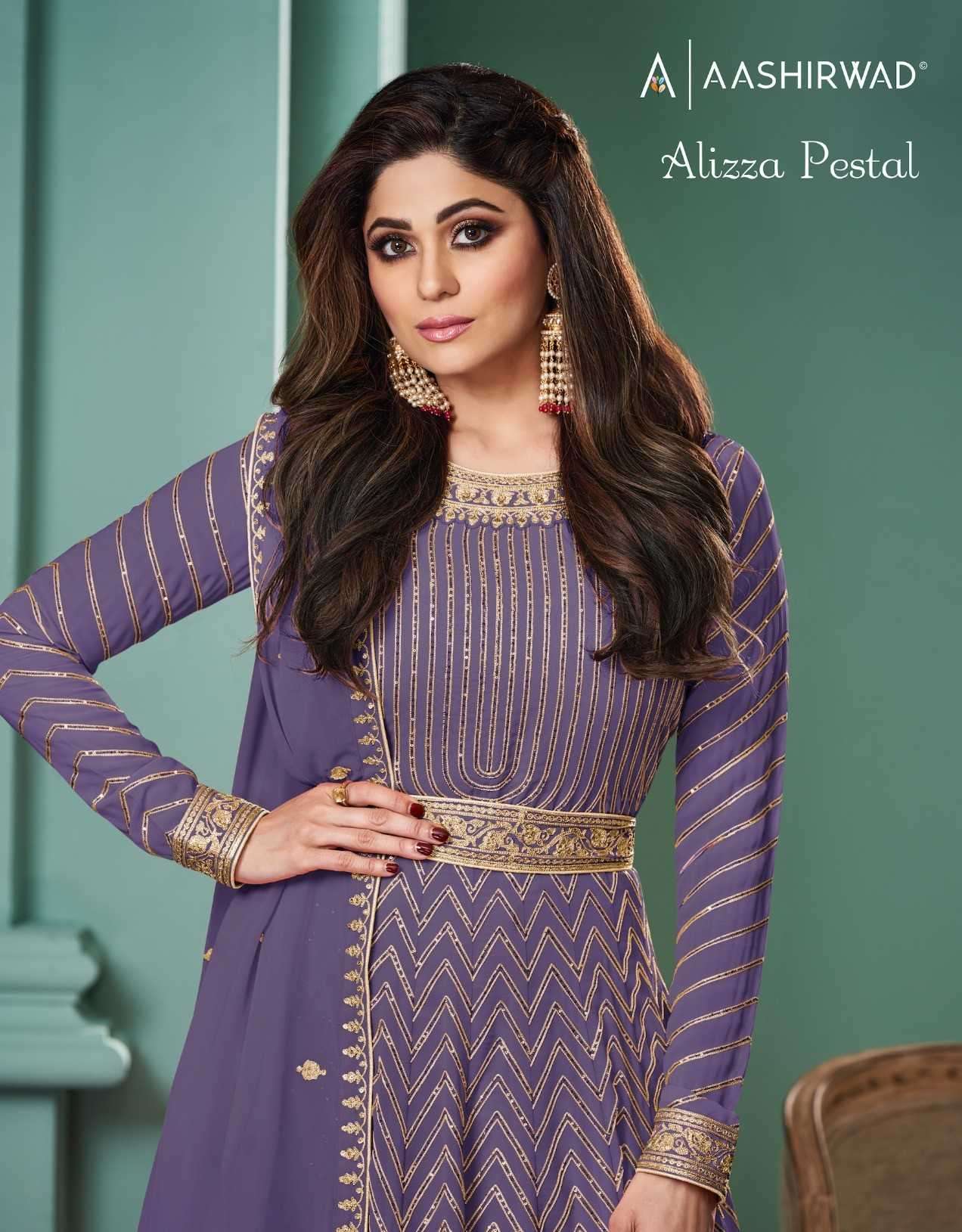 aashirwad alizza pestal series 10000-10002 real georgette gown with dupatta