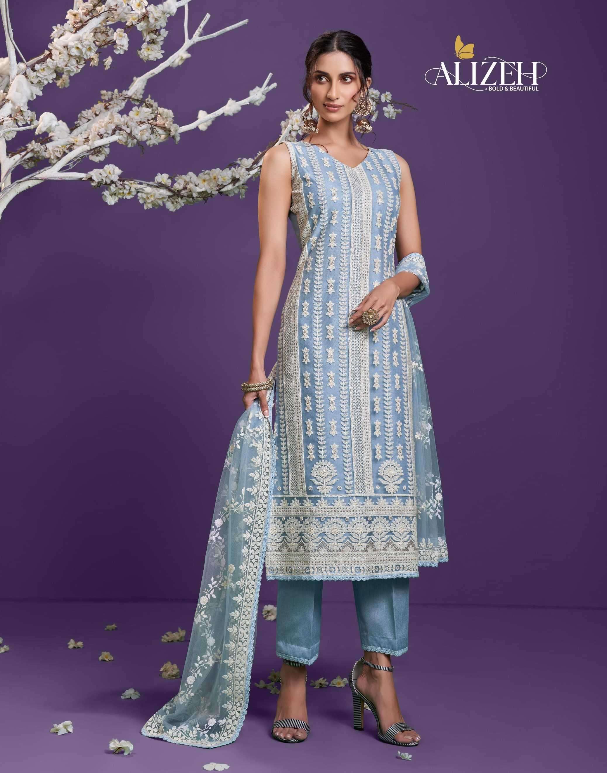 alizeh official lucknowi 2024 & 2025 Butterfly Net Thread And Sequence Work suit