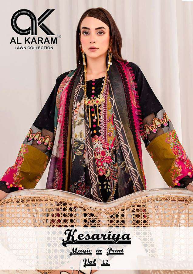 Alkaram Kesariya Vol-12 series 12001-12006 Pure Cambric Cotton suit