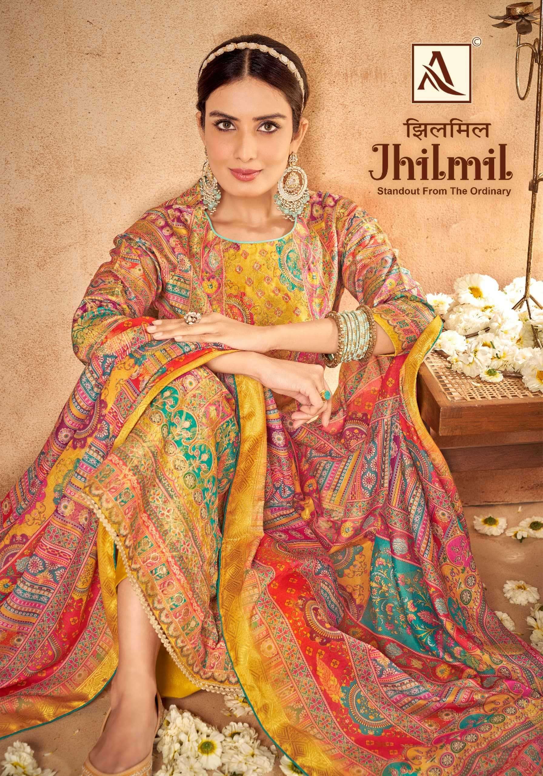 alok suit jhilmil series 1474001-1474006  Premium Soft maslin Jacquard suit