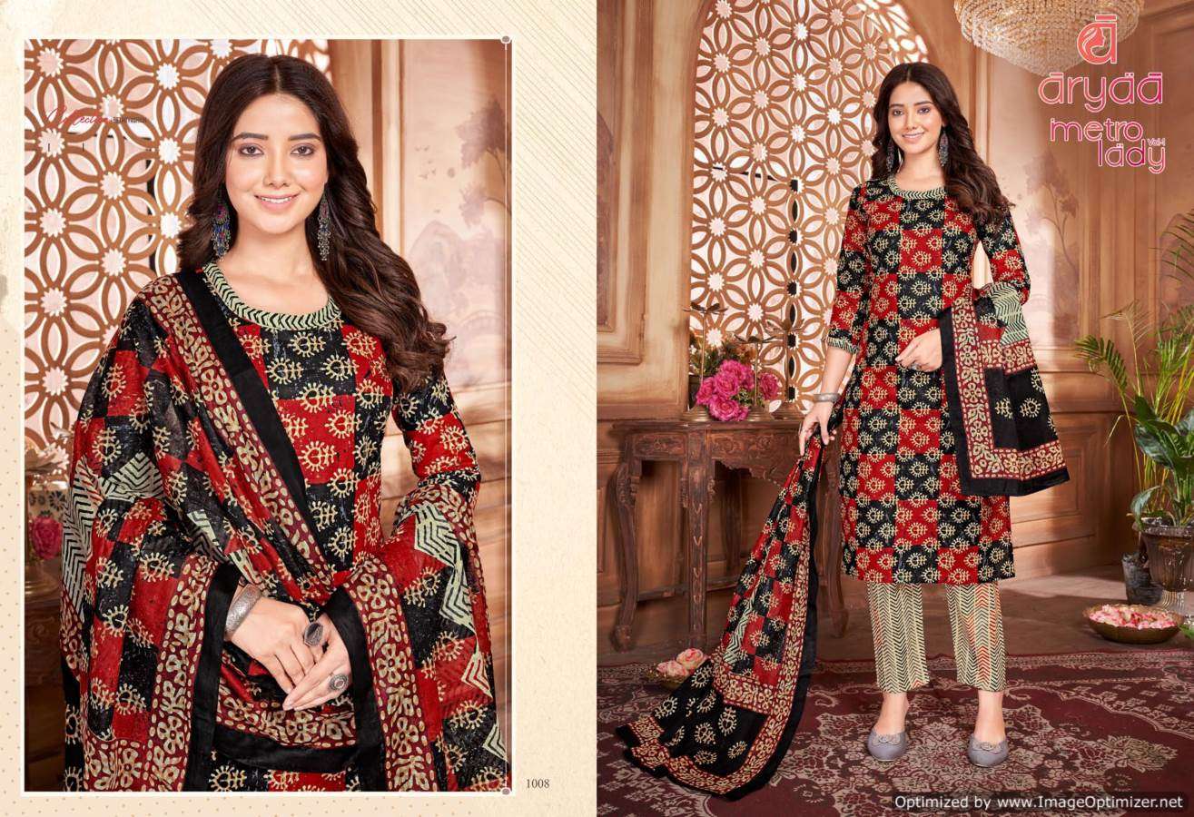 Aryaa Metro Lady Vol-1 series 1001-1008  Pure Cotton readymade suit 