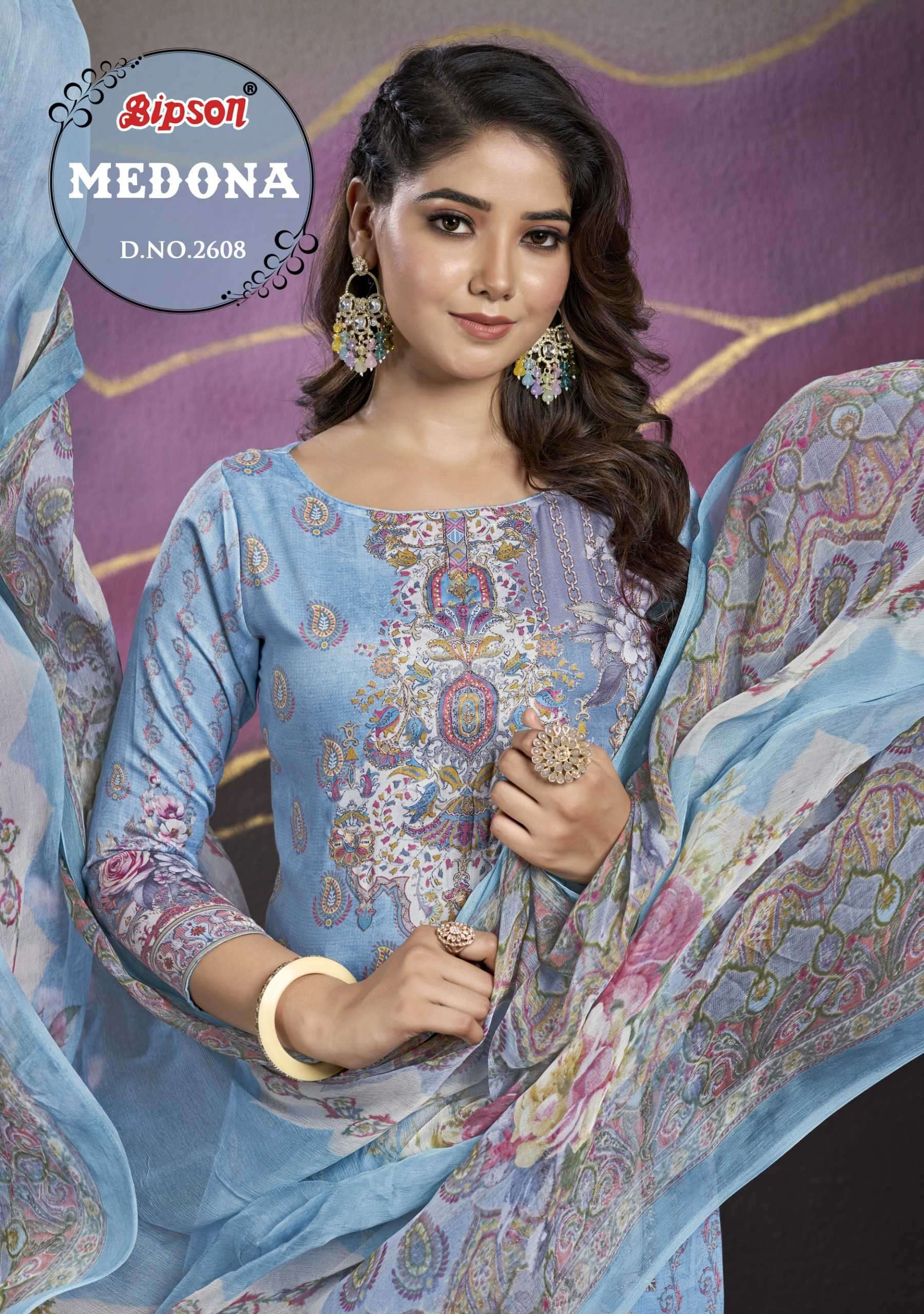 bipson medona 2608 Pure Satin Digital Print Ethnic Hand Work suit