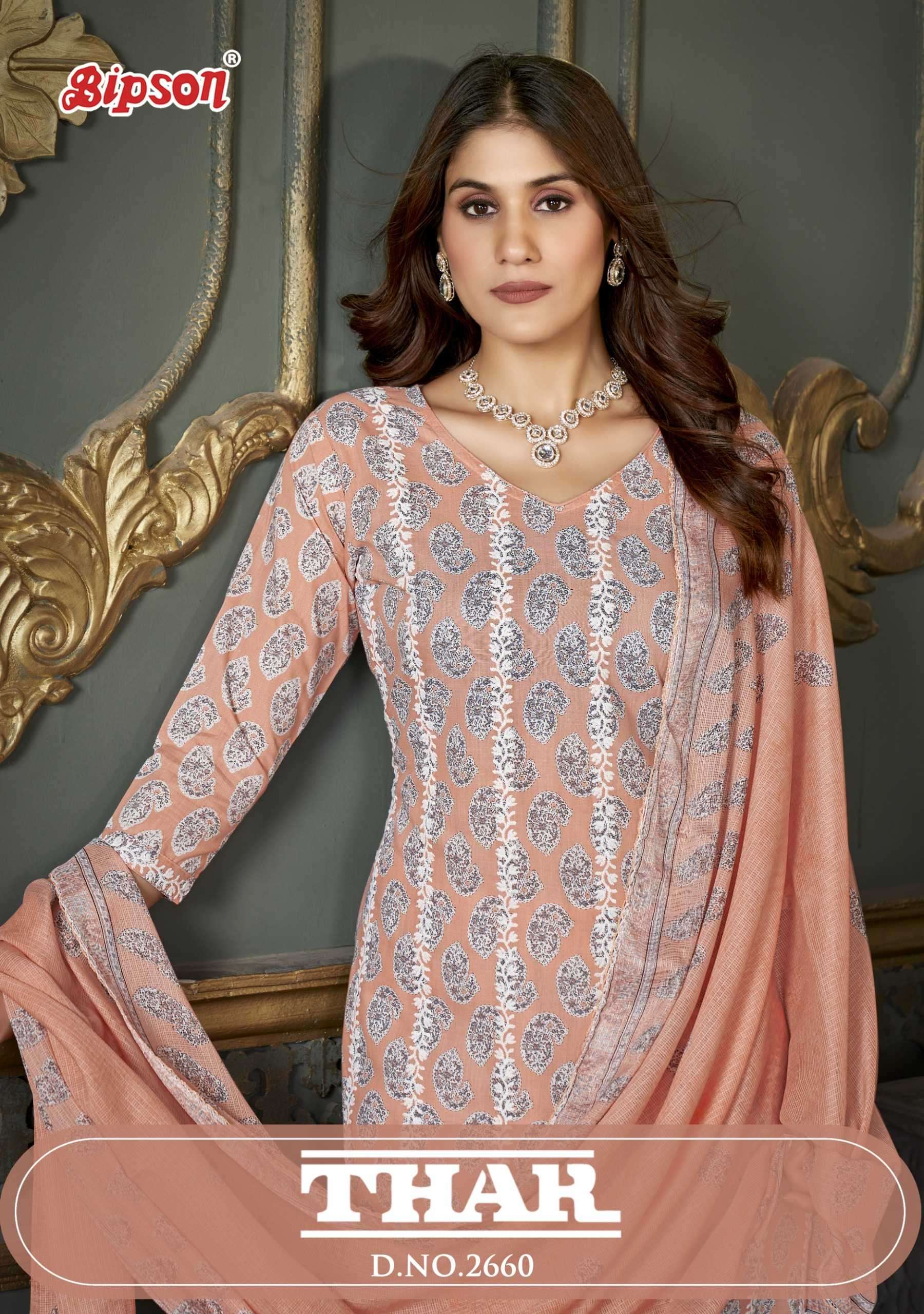 bipson thar 2660 Pure Cotton Print With White Thread Embroidery Work suit