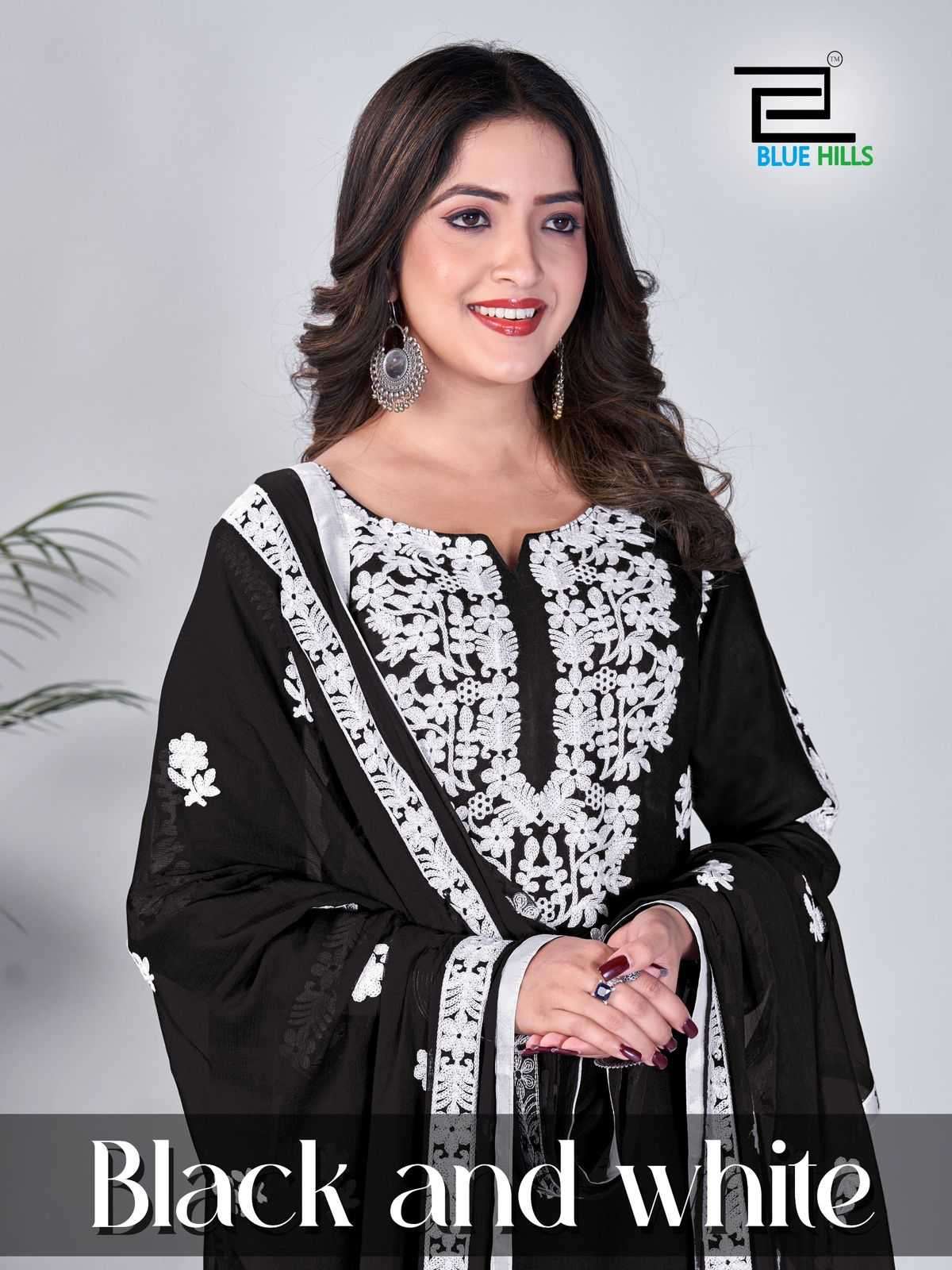 blue hills black and white series 1001-1002 14 kg Rayon with work kurti