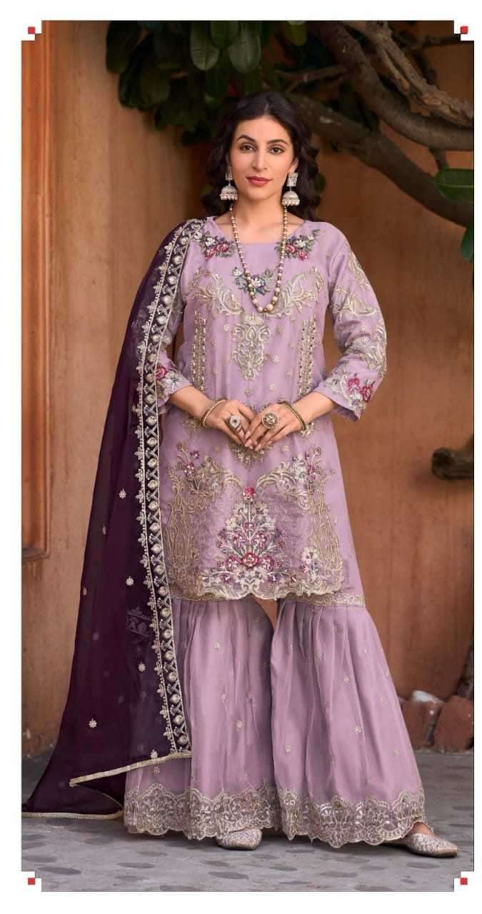 deepsy suits D-428 Pure orgnaza with embroidery suit