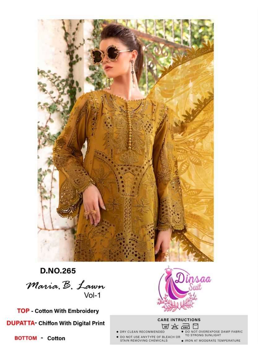 dinsaa suit maria b lawn vol 1 series 263-265 cotton suit 