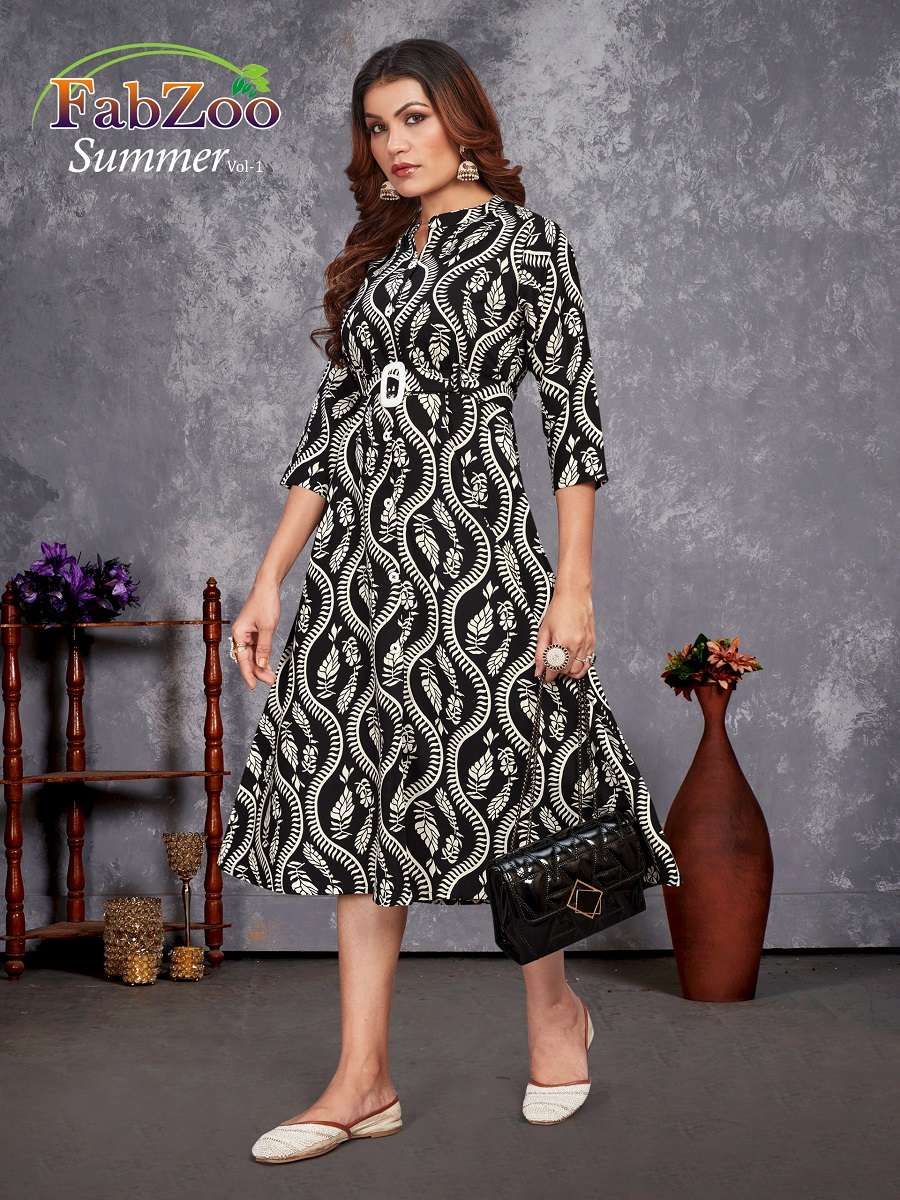 Fabzoo Summer Vol-1 series 1001-1006 Pure Rayon Frock Style Kurtis