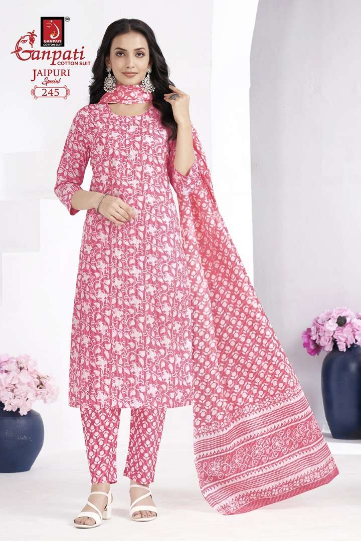 Ganpati Jaipuri Special Vol-10 series 236-250 Pure Cotton readymade suit 