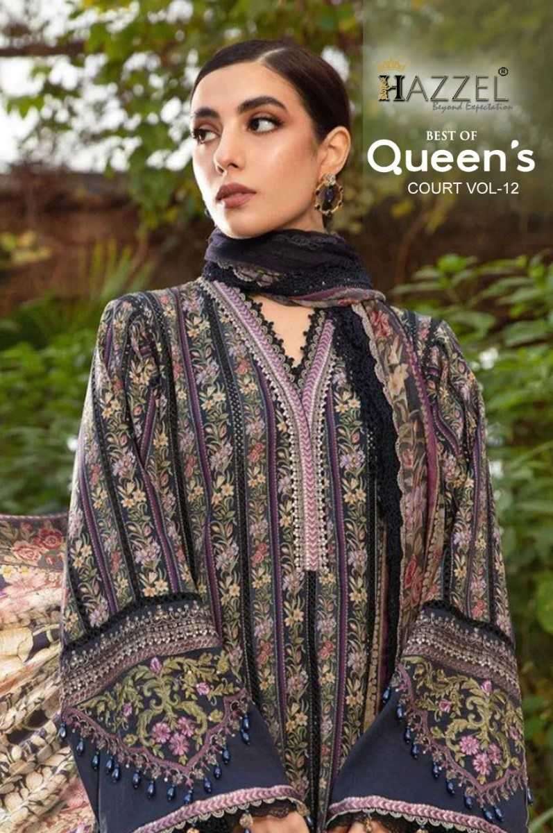 hazzel prints queen’s court vol 12 series 12001-12004 pure cotton suit