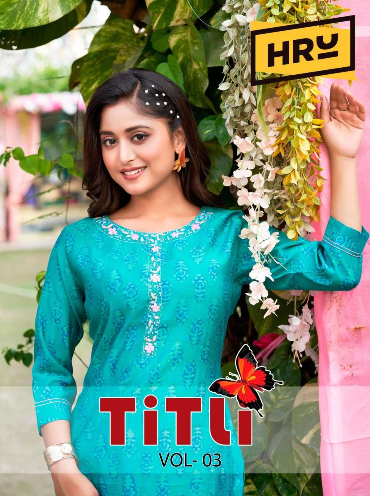 hru titli vol 3 series modal print hand embroidery print kurti 