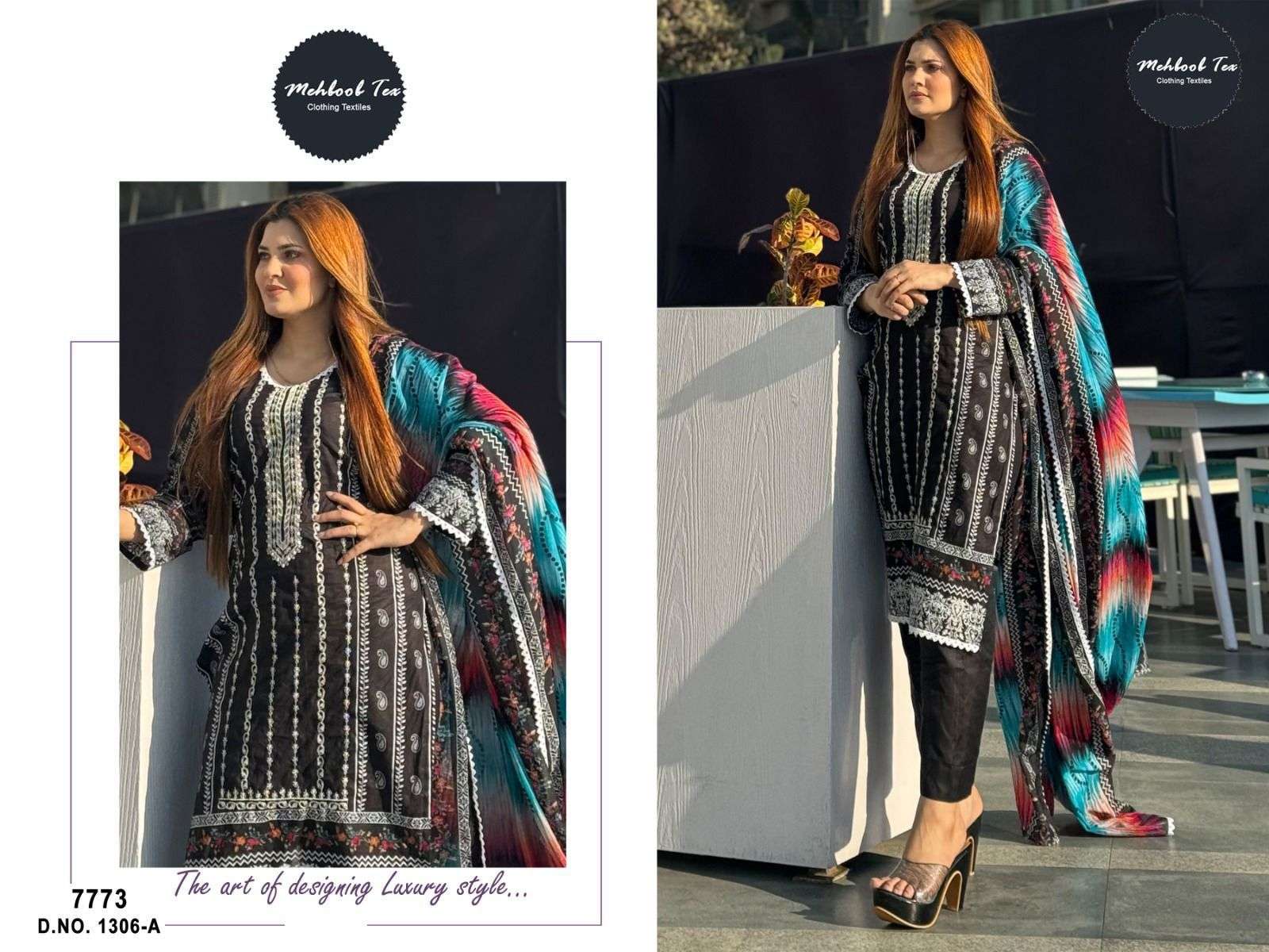 Mehbbob tex CHEVRON LUXURY LAWN COLLECTION 1306 A-B cotton printed suit