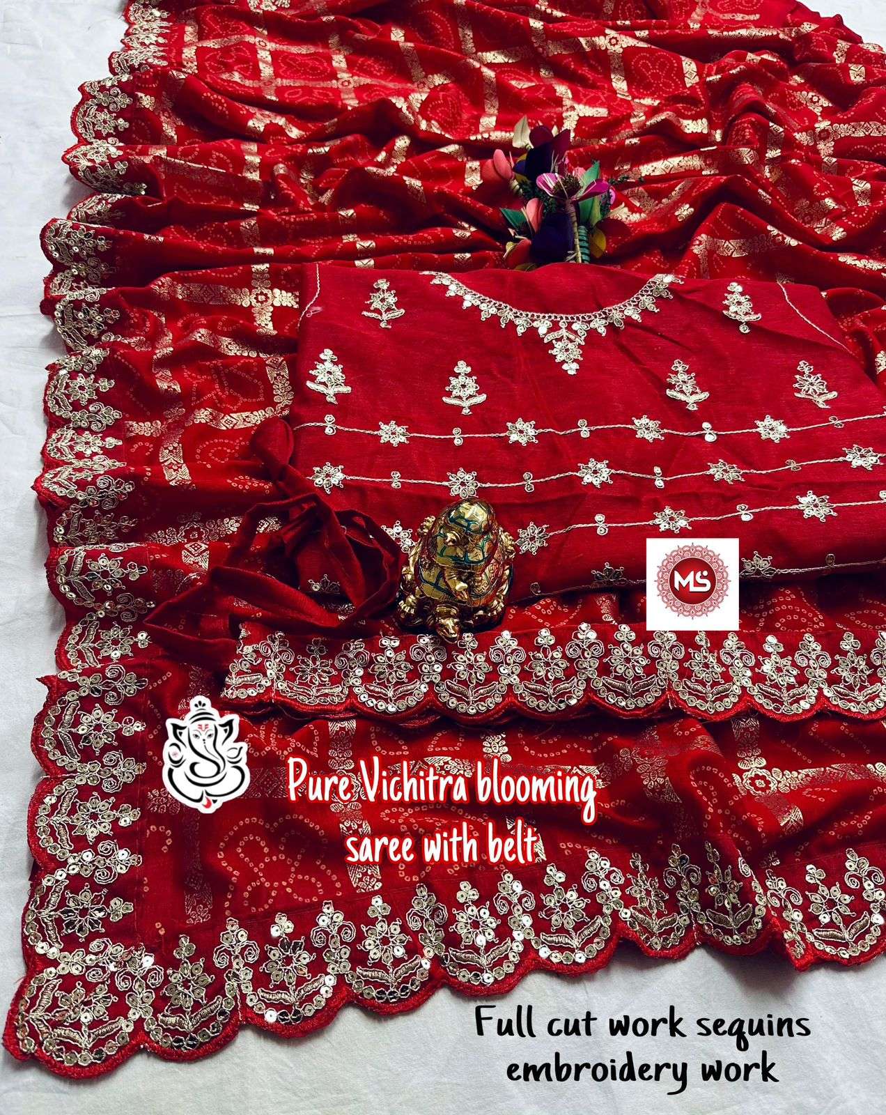 ms brand Saree Pure Vichitra blooming Silk with excellent Patola foil Print 