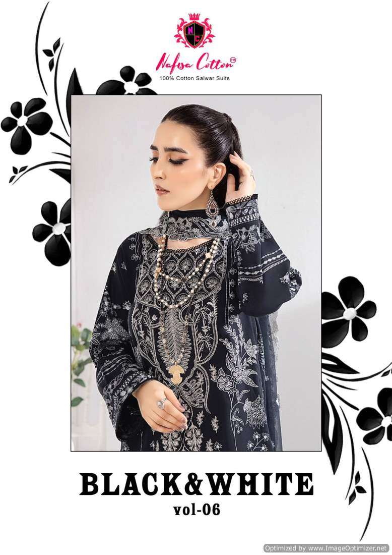 Nafisa Black And White Vol-6 series 6001-6006  Pure Cotton Printed suit 
