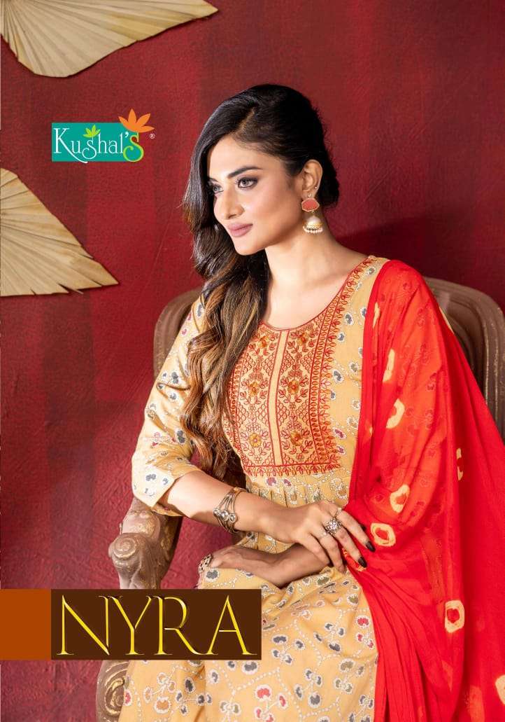 NYRA Rayon capsule print with embroidery readymade suit 