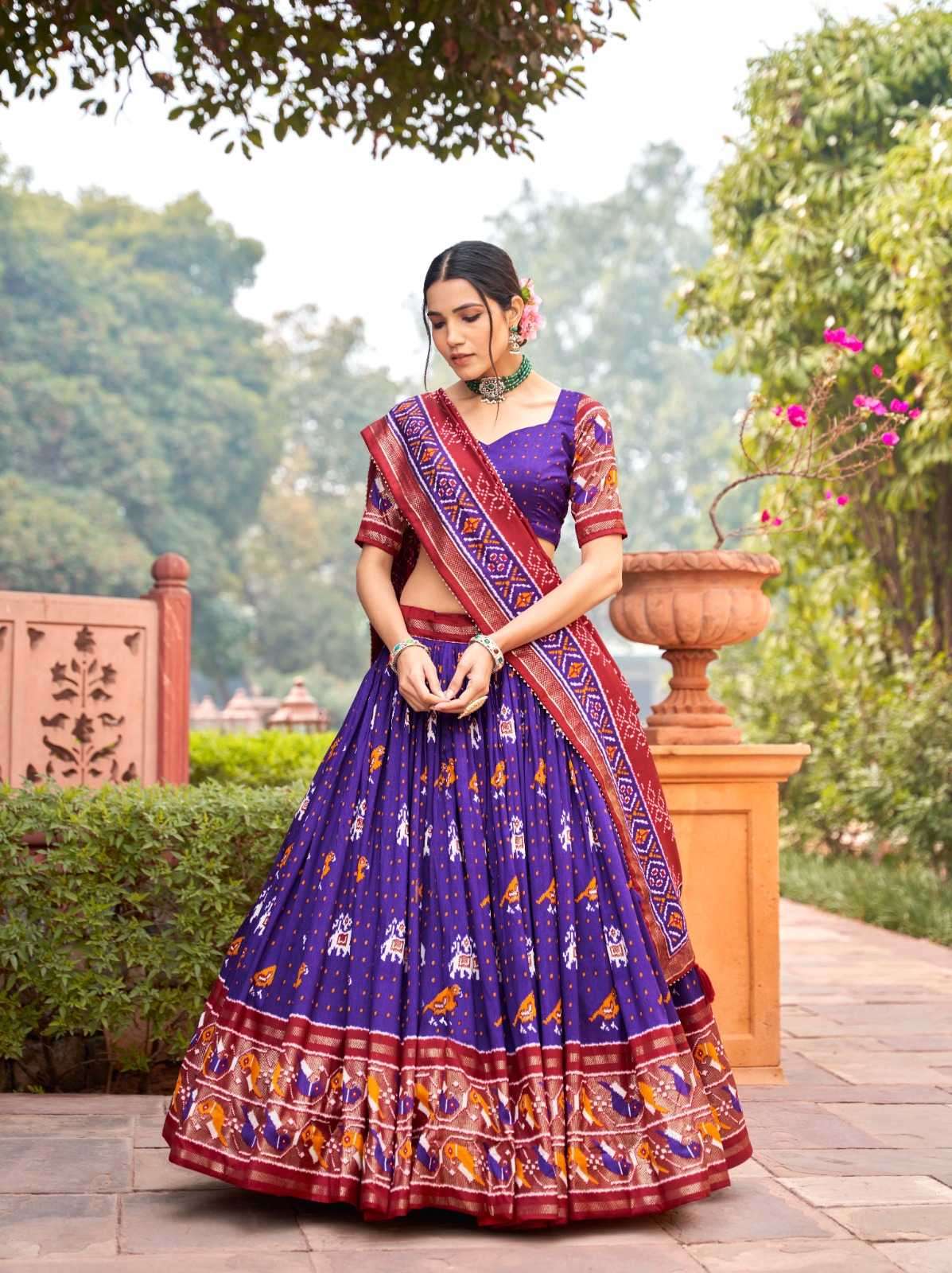 pr aravati LNB1201 Tussar Silk Patola print With Foil Work wholesale lehenga in surat