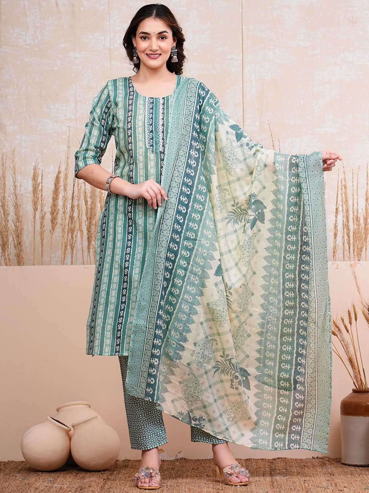 pr heritage cotton 3pc full stitch daily wear salwar kameez combo set 