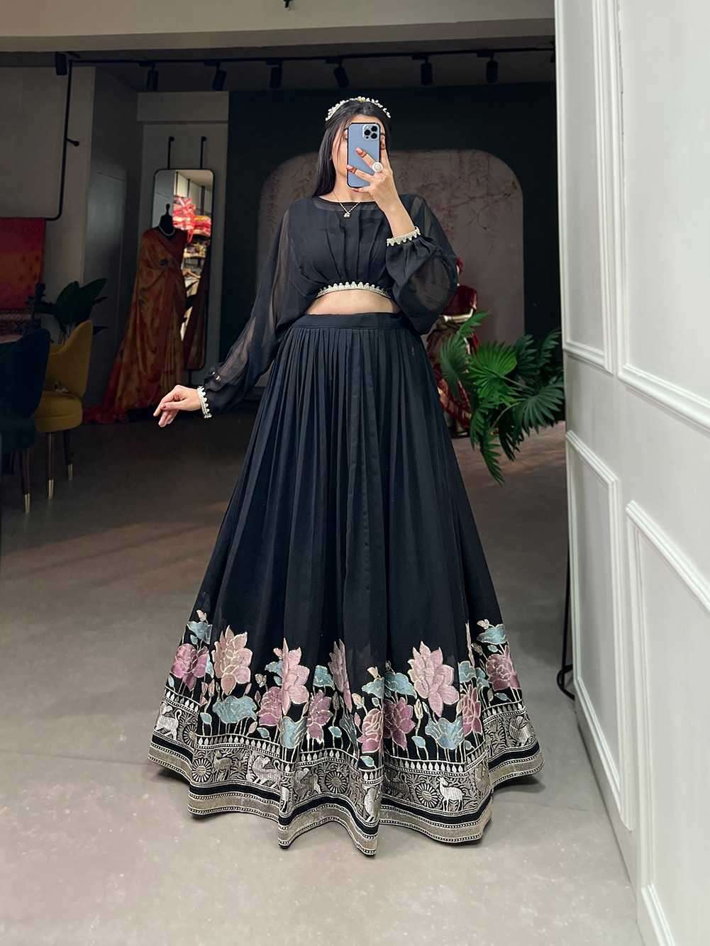 pr nnk1117blk georgette readymade lehenga with stitch top classy look 