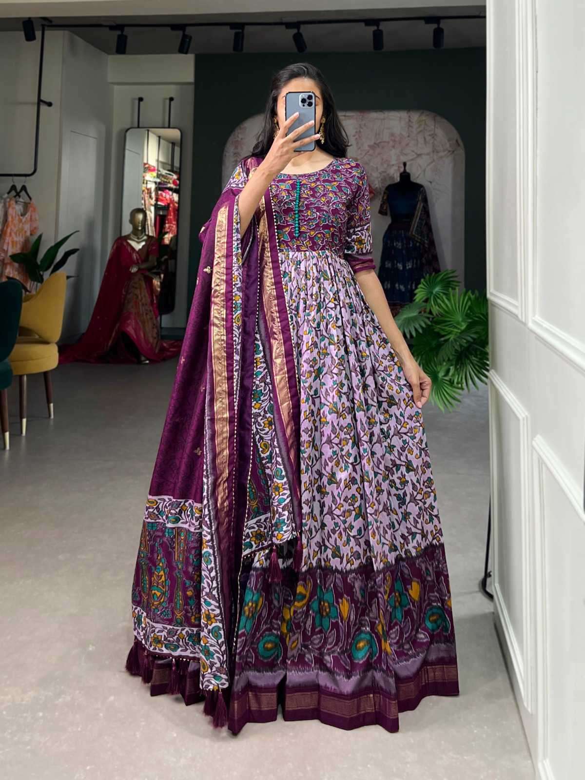 pr ynf5036 Tussar Silk Floral Print lehenga