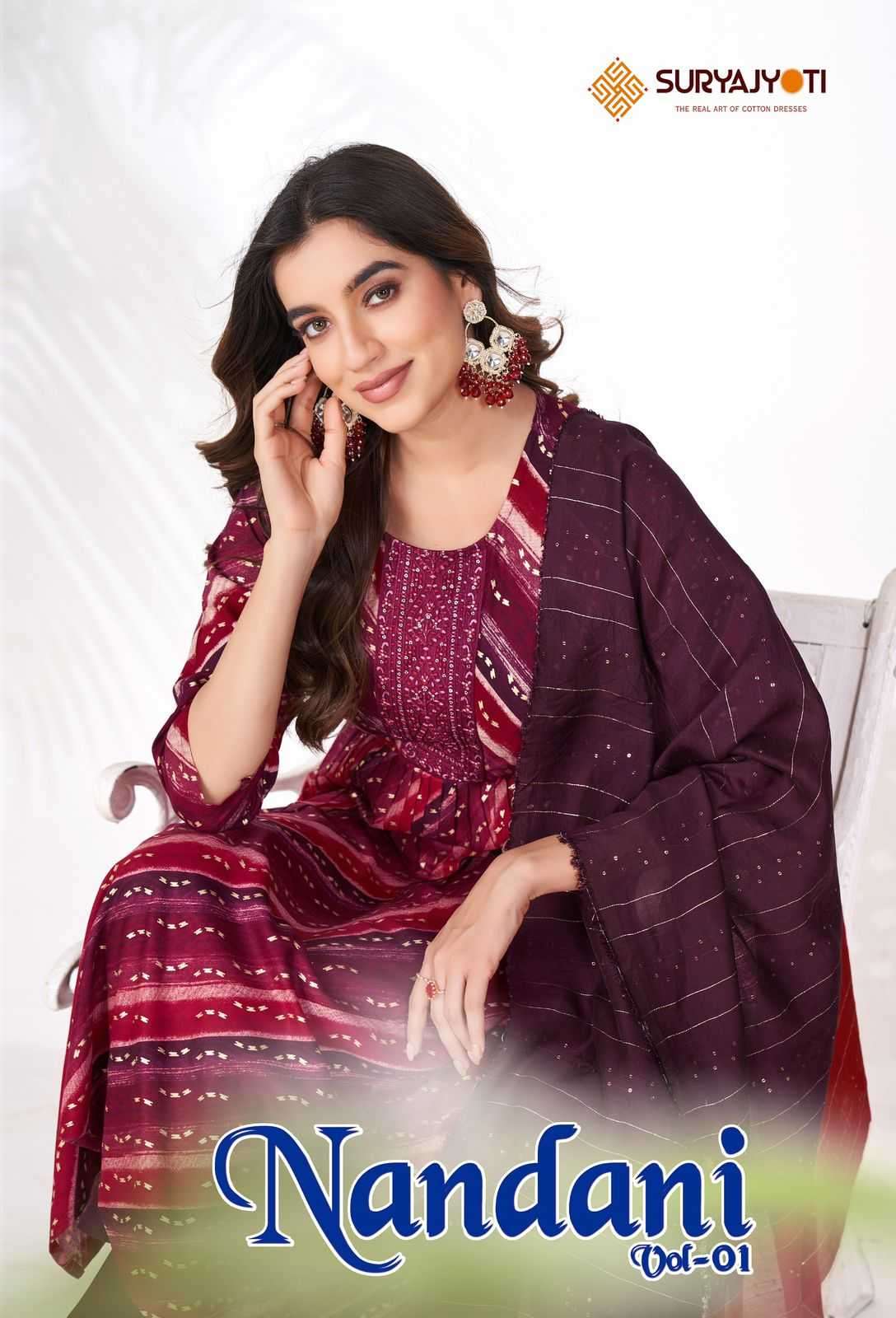 suryajyoti nandani vol 1 series 1001-1008 rayon readymade suit 