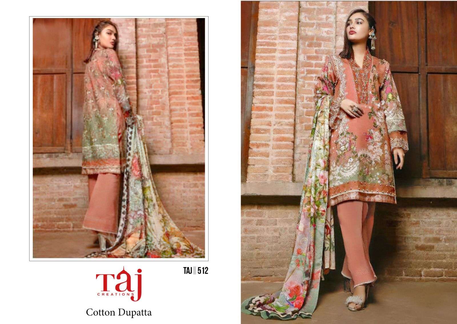Taj Creations 512 & 514 Pure Cotton Print with heavy embroidery suit