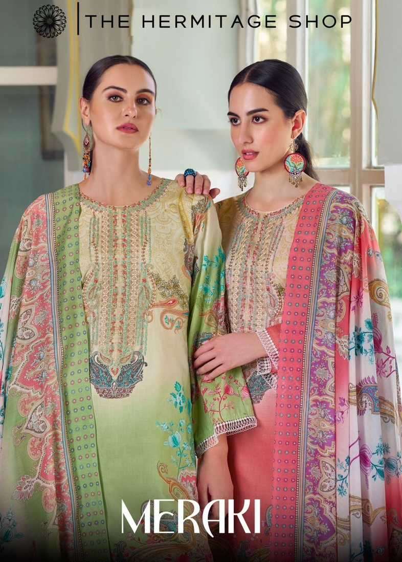 the hermitage meraki series 1001-1006 Pure Lawn 60*60 Karachi prints suit