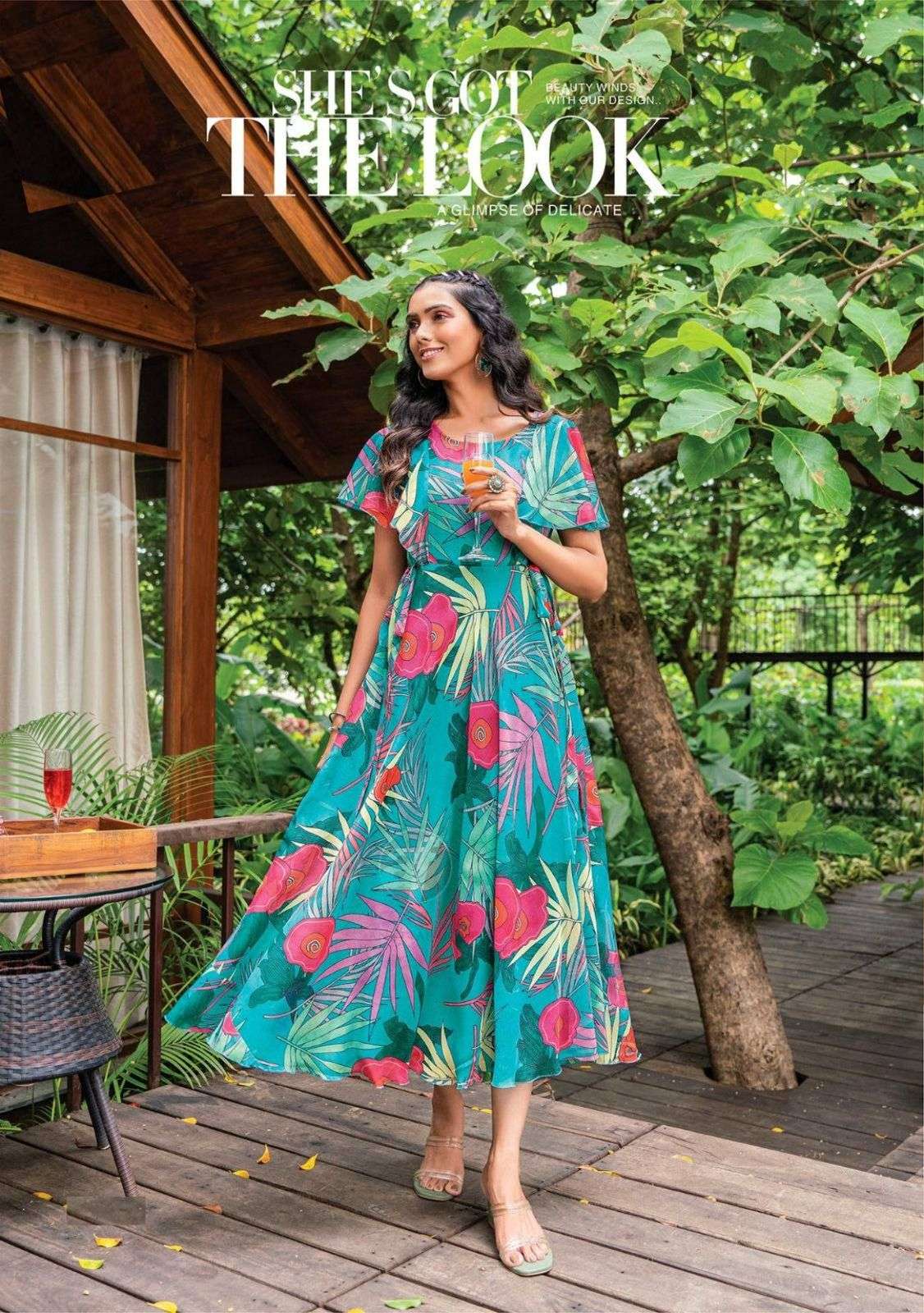 Tropical Heavy Georgette Long Printed Gown 