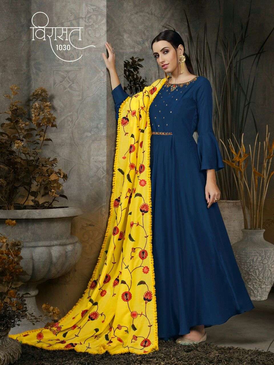 Virasat 1030 designer Heavy Cotton Muslin gown with dupatta 