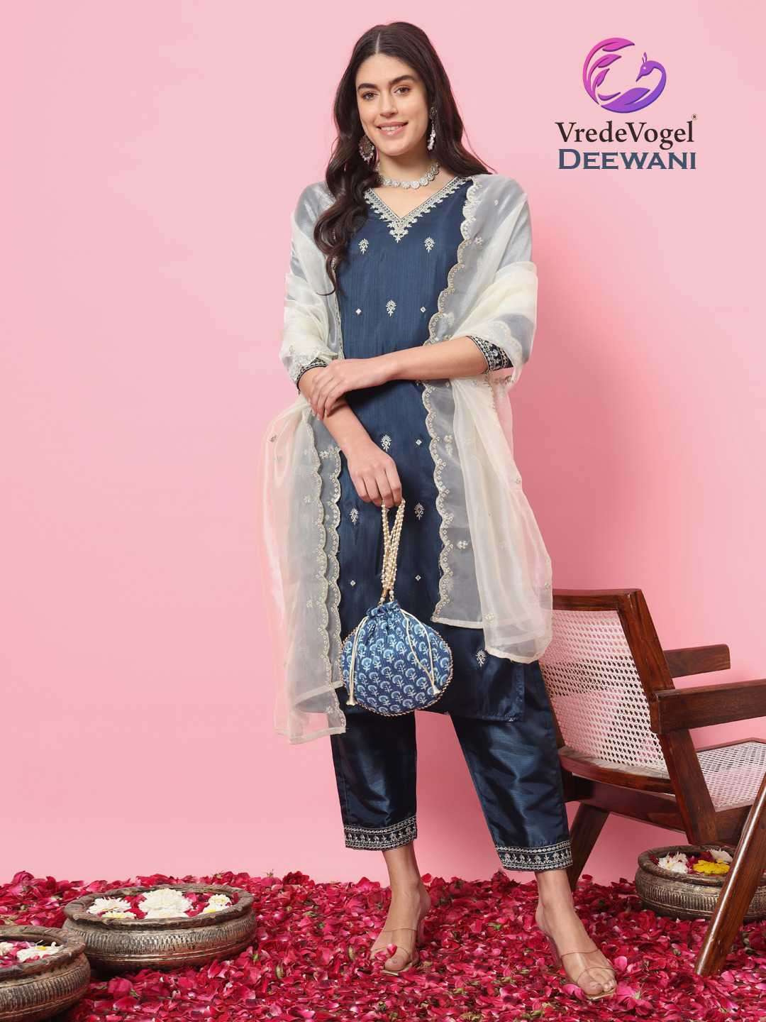 vredevogel deewani Silk Blend Embrodiry Work readymade suit 