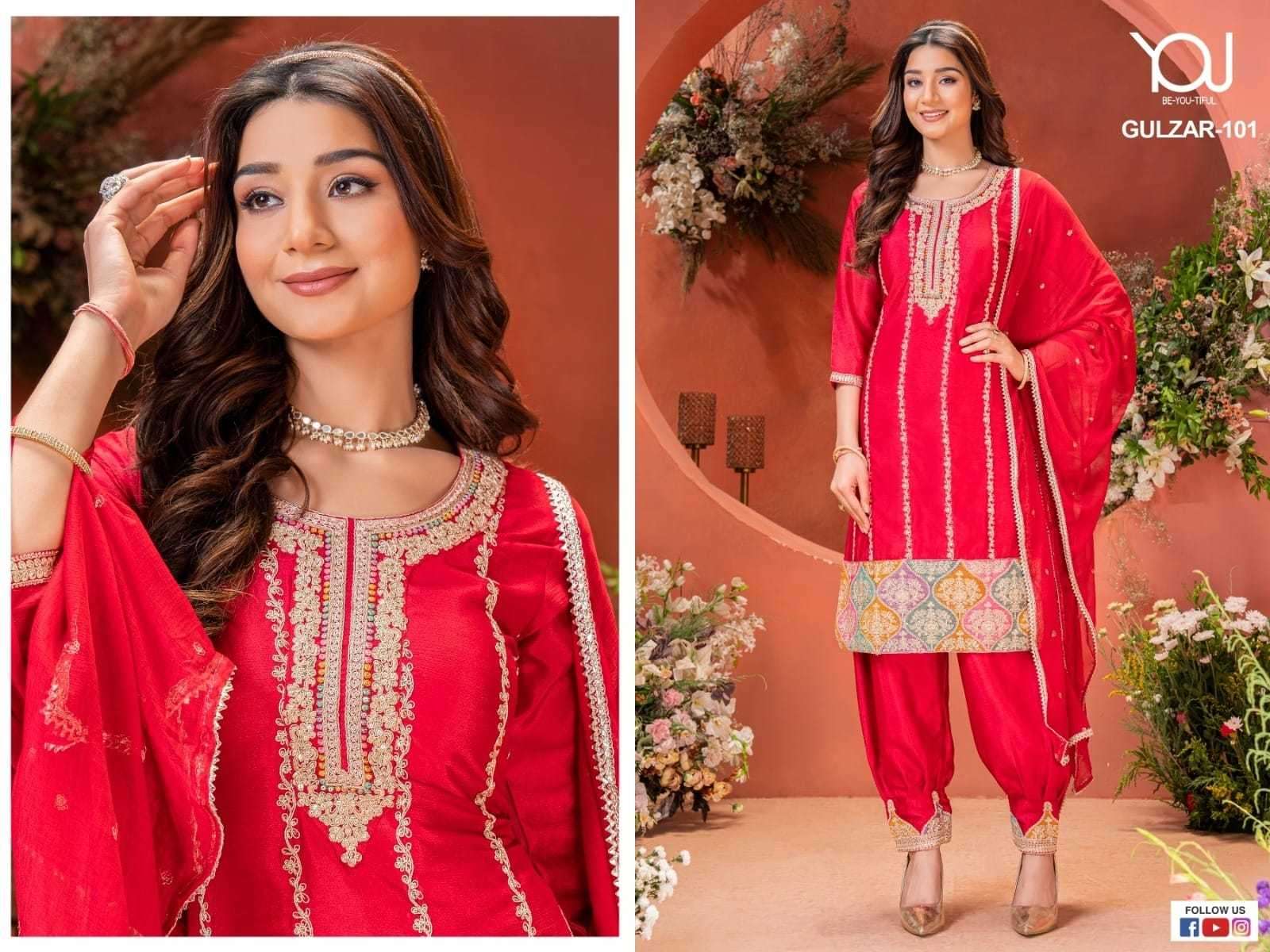 wanna gulzar series 101-103 Heavy Chinon readymade suit 