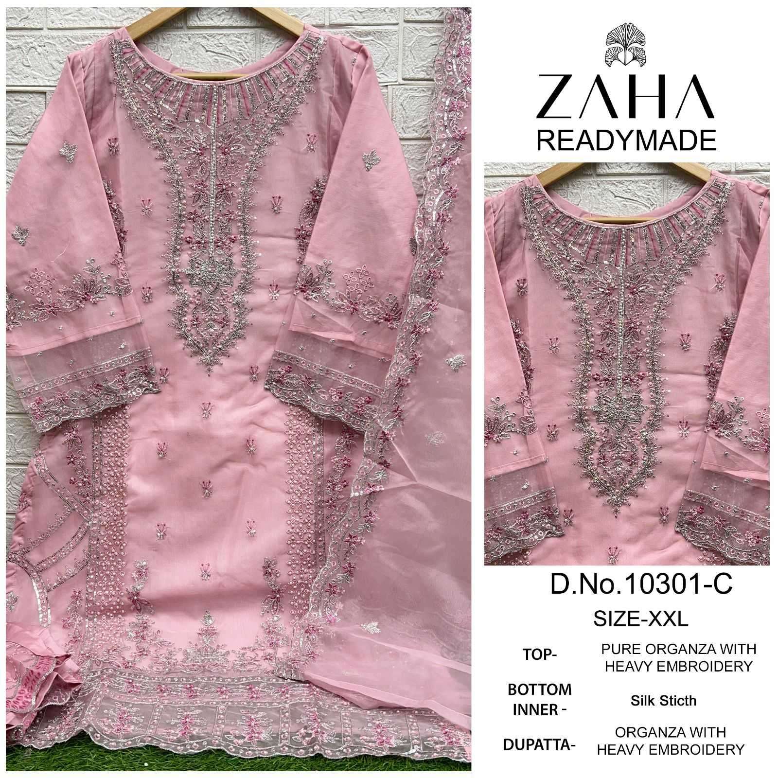 zaha 10301 organza with heavy embroidered readymade suit 
