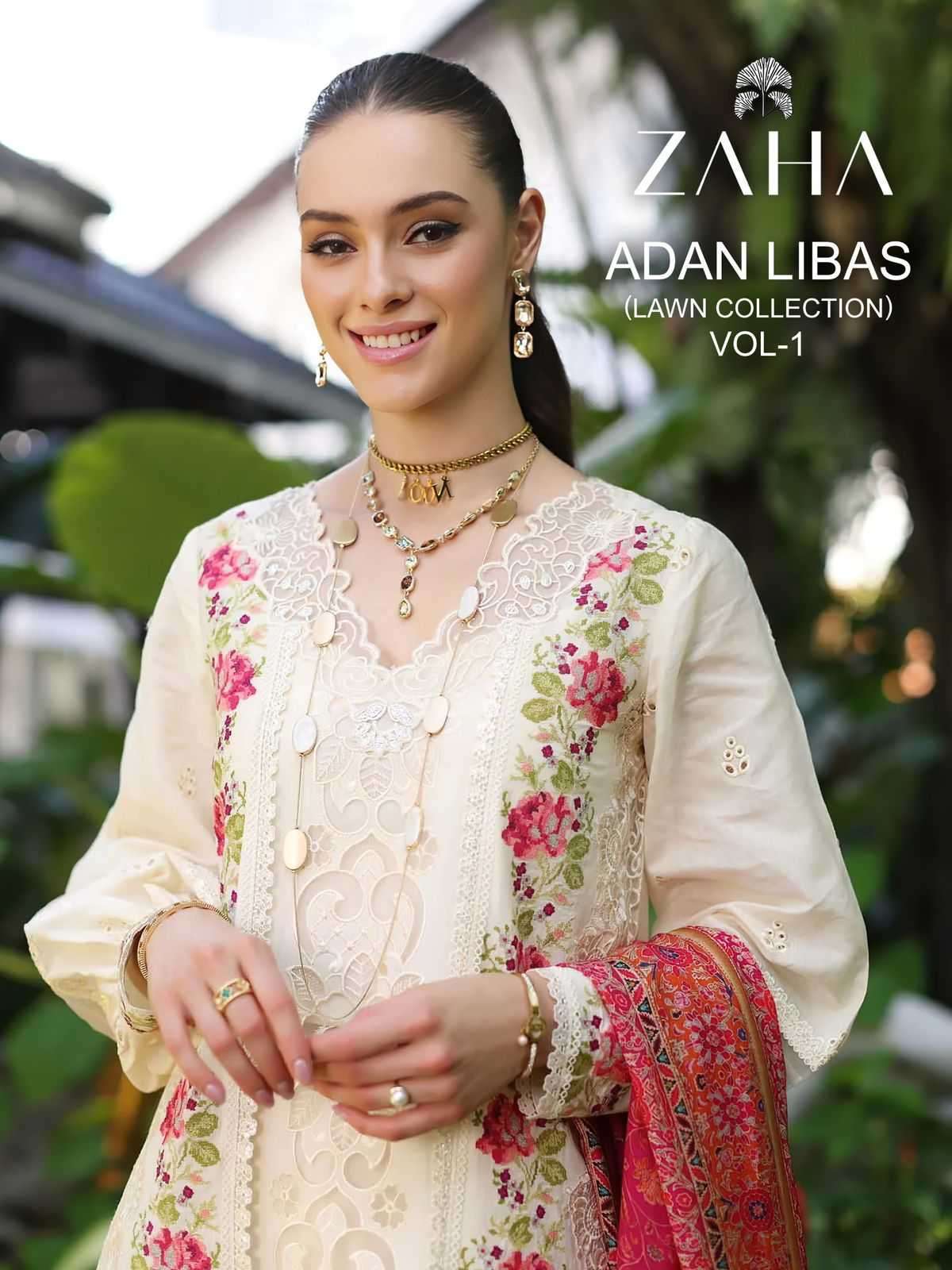 zaha adan libas lawn collection vol 1 series 10305-10307 Cambric Cotton suit