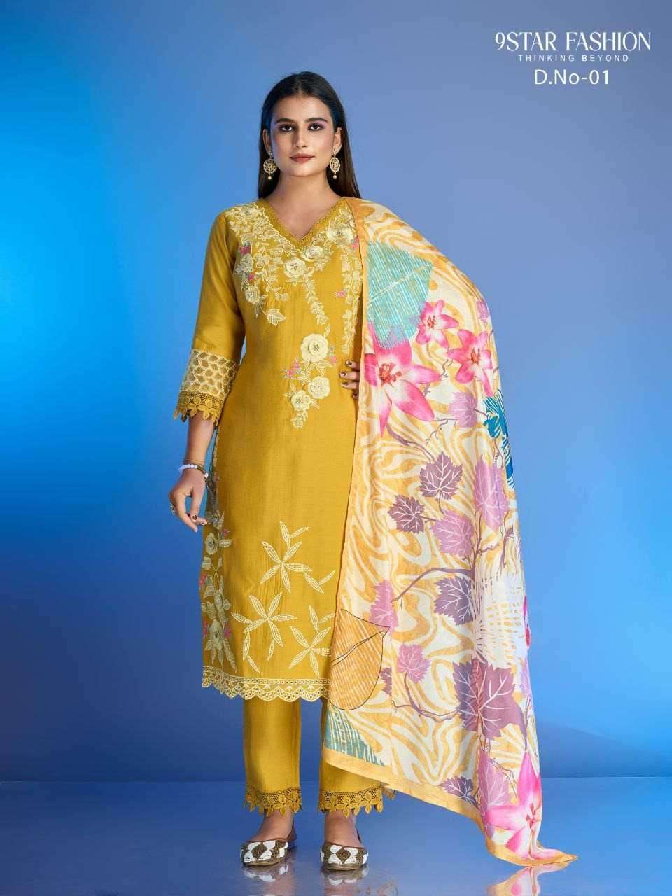 9star fashion aadvika series 01-02 roman silk readymade suit 