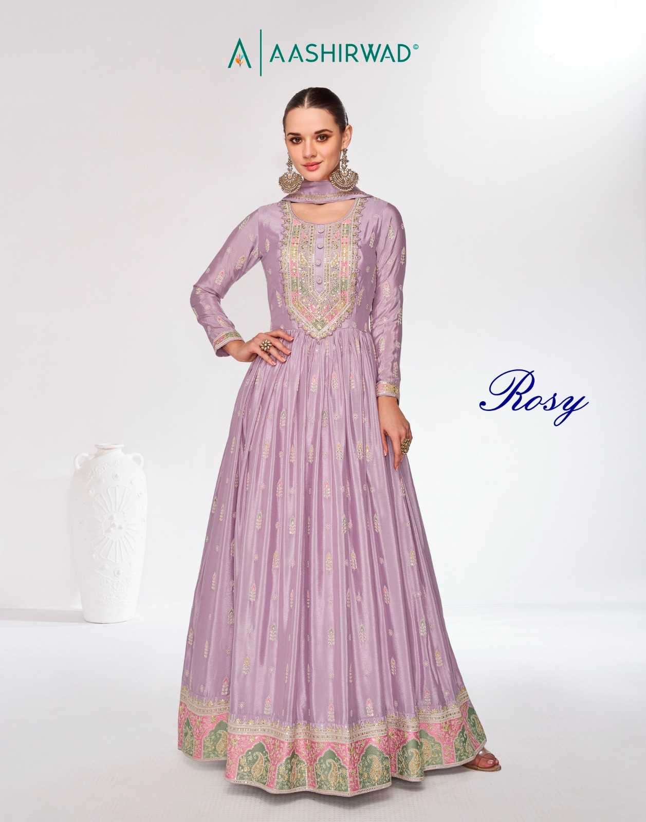 aashirwad rosy series 9980-9983 premium chinon readymade suit 