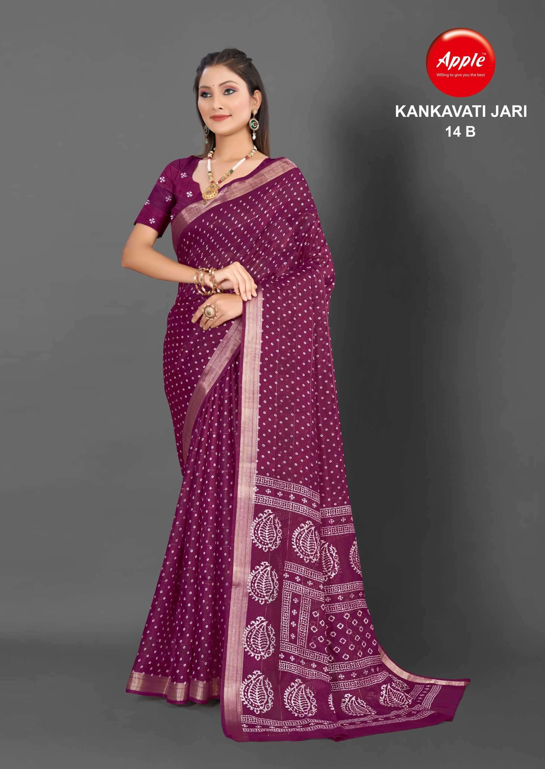 apple kankavati jari vol 14 fancy printed saree