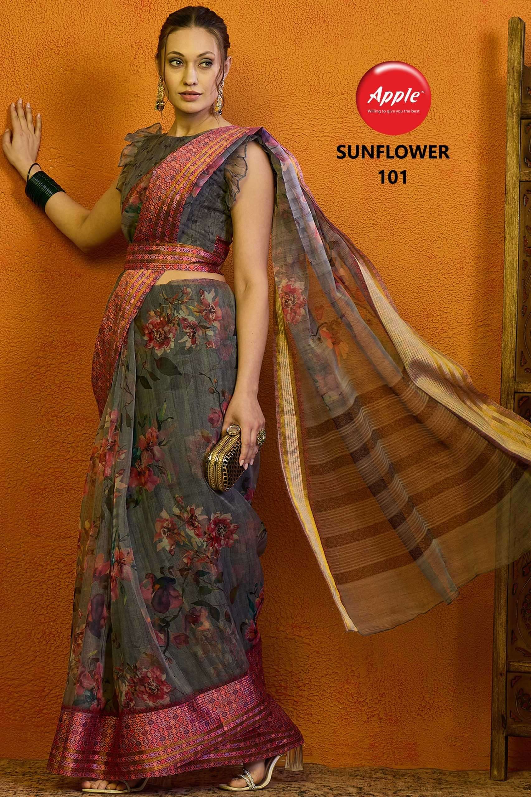 apple sunflower vol 1 series 101-104 organza saree