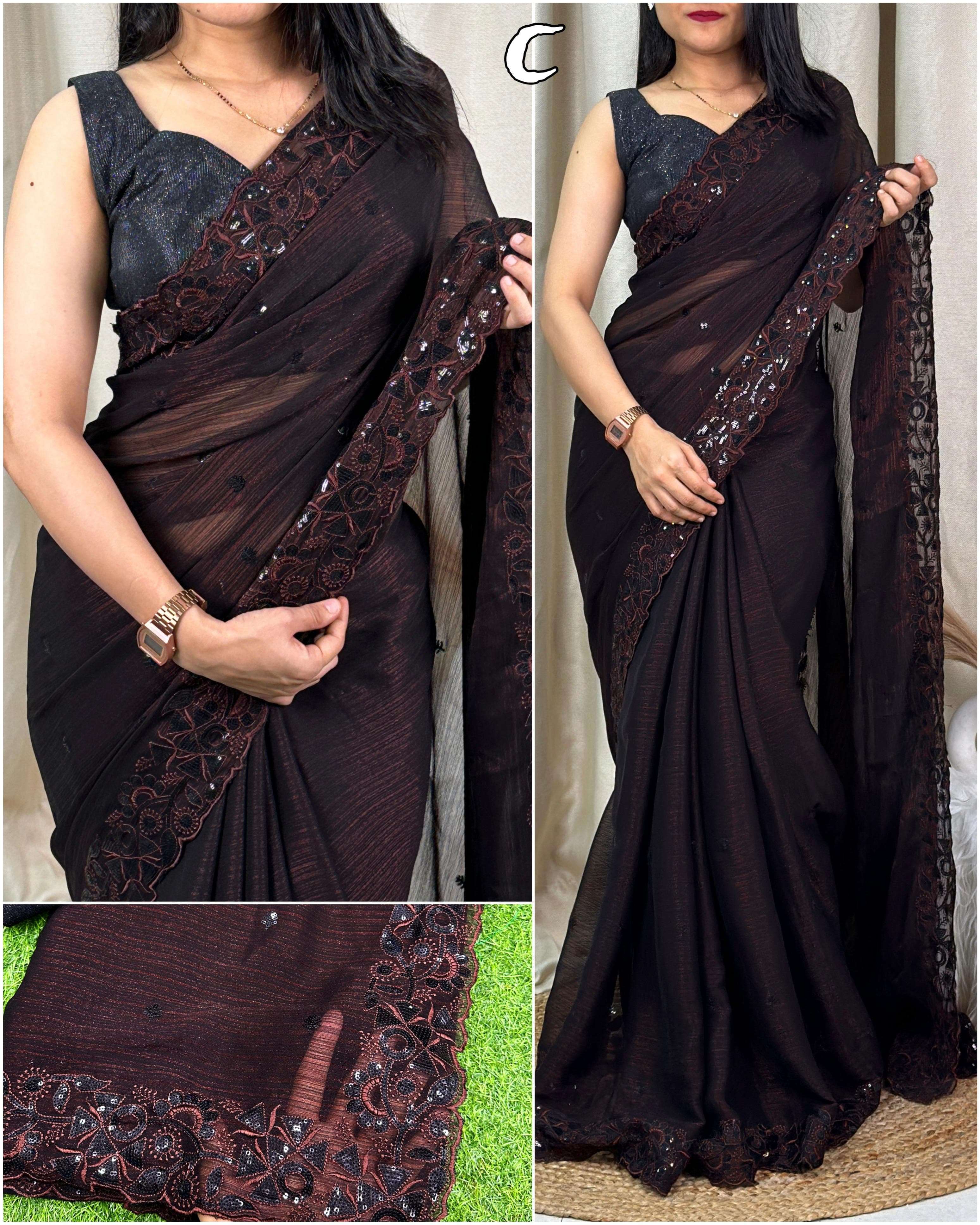 Blackmint designer two tone blooming chiffon saree