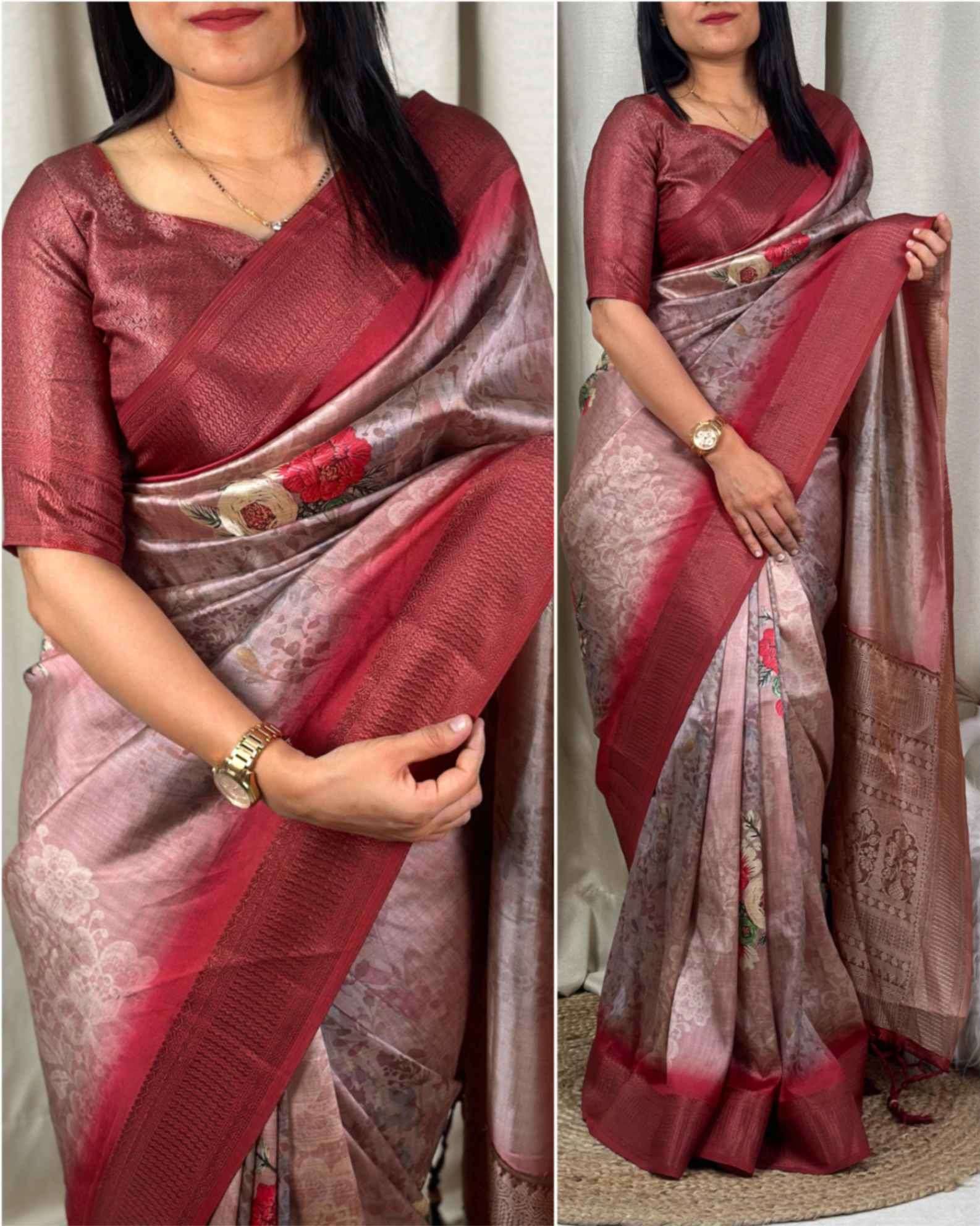 BT-56 Tara designer pure Bombay satin jacquard saree