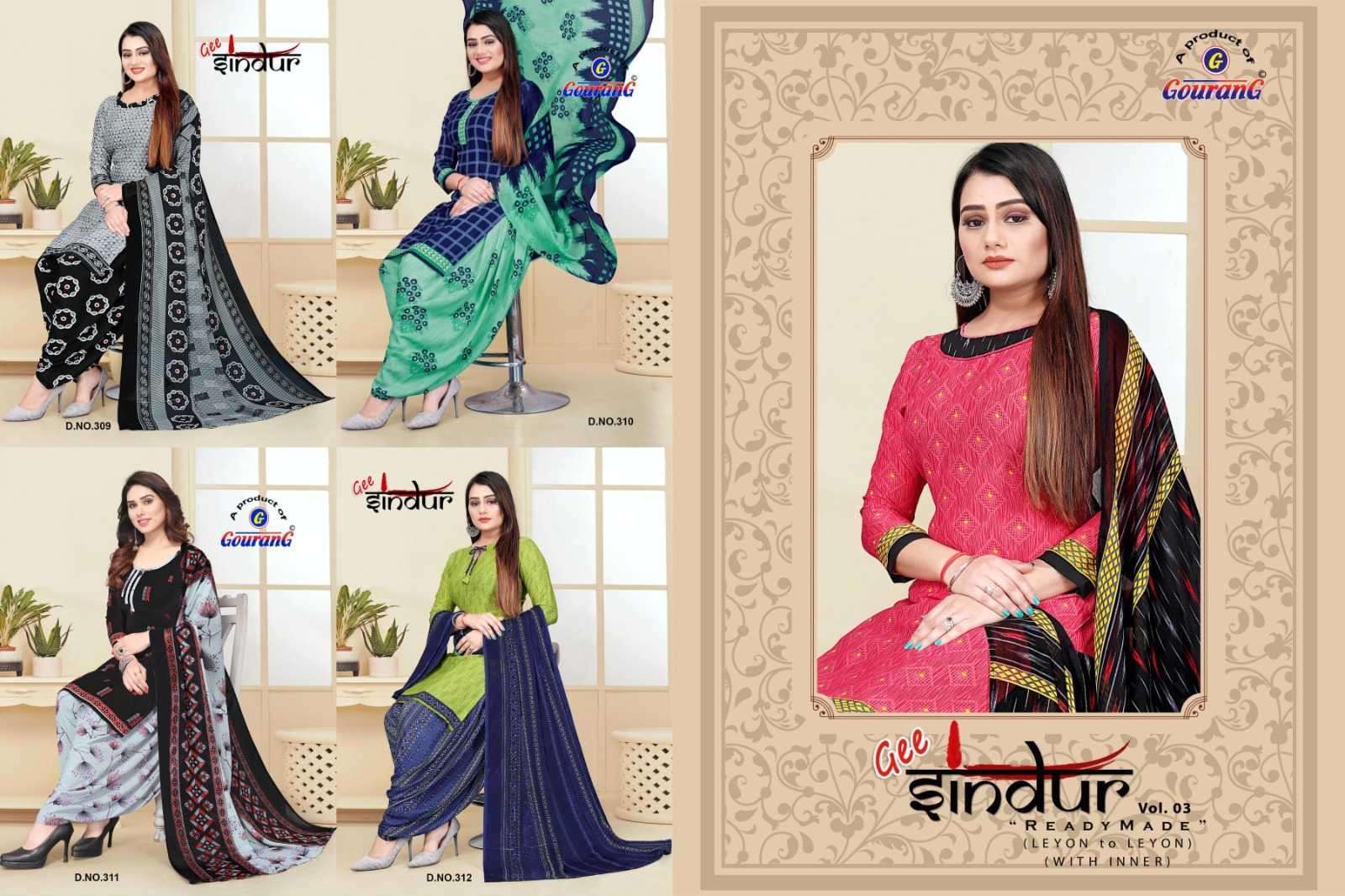 gourang gee sindur vol 3 series 301-312 heavy lawn readymade suit 