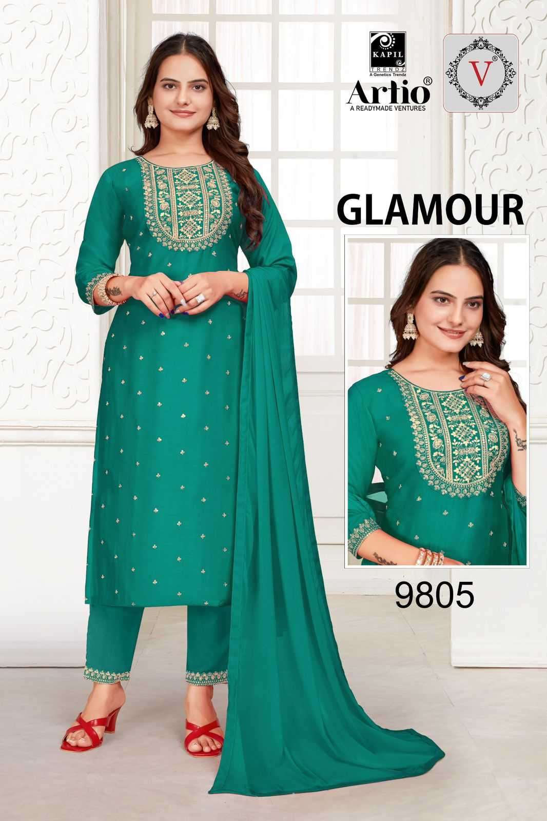 kapil trendz glamour series 9801-9806 vichitra silk readymade suit 