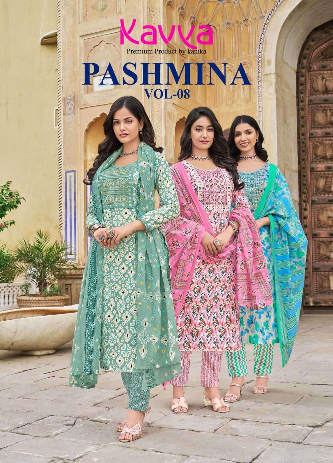 kavya pashmina vol 8 series 8001-8010 cotton readymade suit 