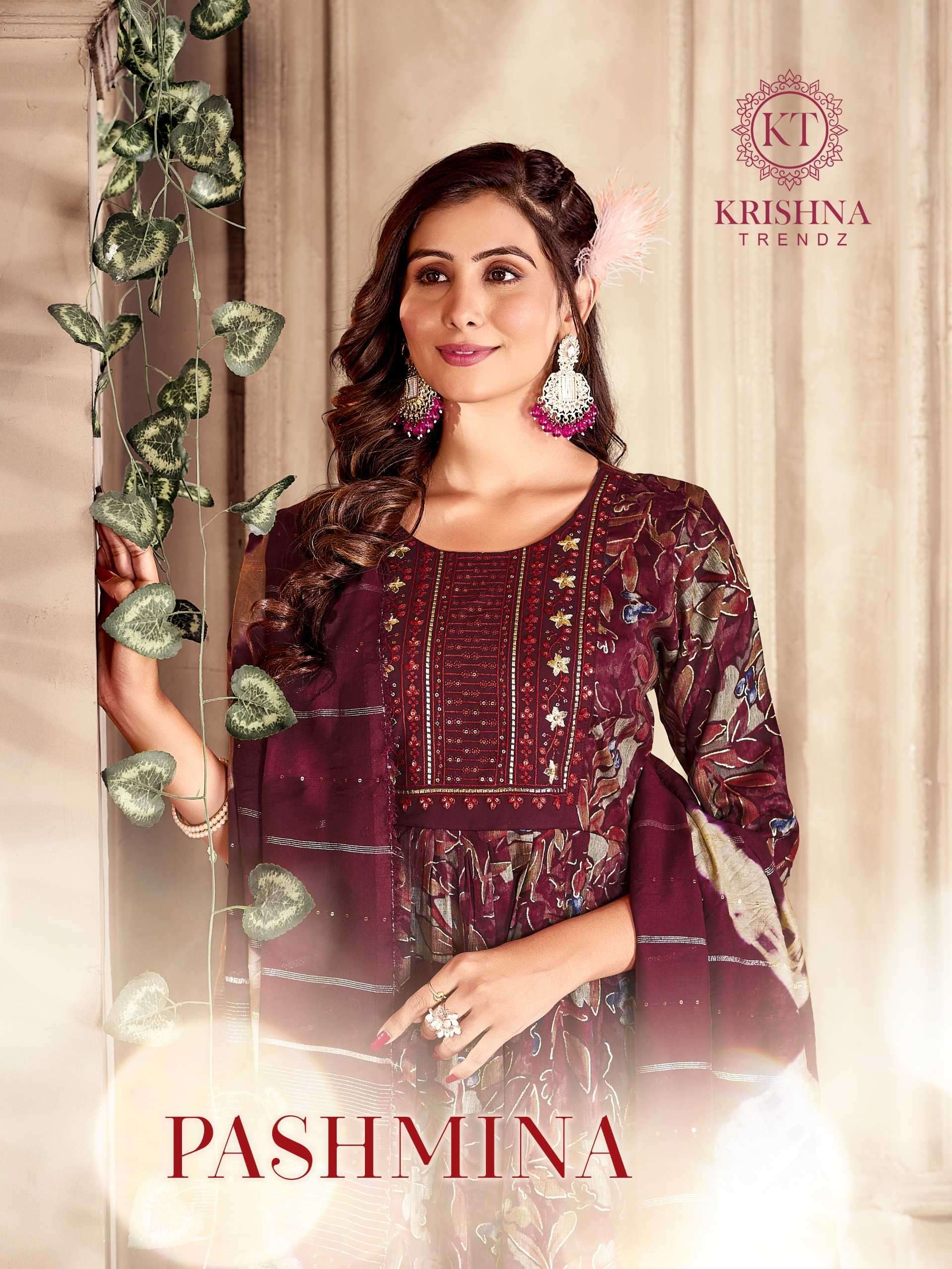 krishna trends pashmina vol 1 series 1001-1006 capsule print readymade suit 